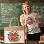 Personalizzato Retro matite floreali Borsa di iuta di grande capacità con nome Back to School Regalo di compleanno per l'insegnante