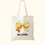 Personalized Pencil Coquette Bow Canvas Tote Bag with Name Teacher's Day Appreciation Back to School Gift for Teacher
