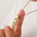 Personalised 1-4 Sides Engraved Ashes Urn Bar Necklace with Birth Flower and Text Cremation Jewellery Memorial Gift for Her