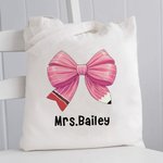 Personalized Pencil Coquette Bow Canvas Tote Bag with Name Teacher's Day Appreciation Back to School Gift for Teacher