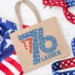 Personlig amerikansk flagga Bow Tie 1776 Tote Bag med namn 4 juli Independence Day Present till familj vän
