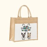 Personalised The Most Purrfect Cat Mom Ever Jute Tote Bag with Front Pocket and 1-6 Cat's Name Birthday Travel Accessory Gift for Cat Lover