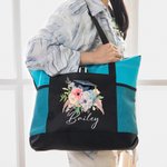 Bouquet floreale personalizzato Borsa Tote con cerniera e nome Accessorio da viaggio di grande capacità Regalo di laurea per lei