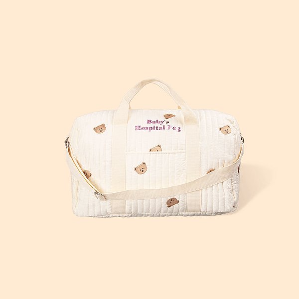 Personalized Soft Embroidery Cute Rabbit Bear Large Capacity Multiple Compartments Cotton Baby Hospital Bag with Text Pregnancy Gift for Her
