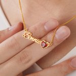 Personalised Minimalism  Heart Birthstone Name Necklace Birthday Anniversary Gift for Women