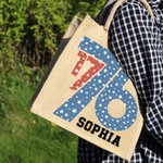 Personlig amerikansk flagga Bow Tie 1776 Tote Bag med namn 4 juli Independence Day Present till familj vän