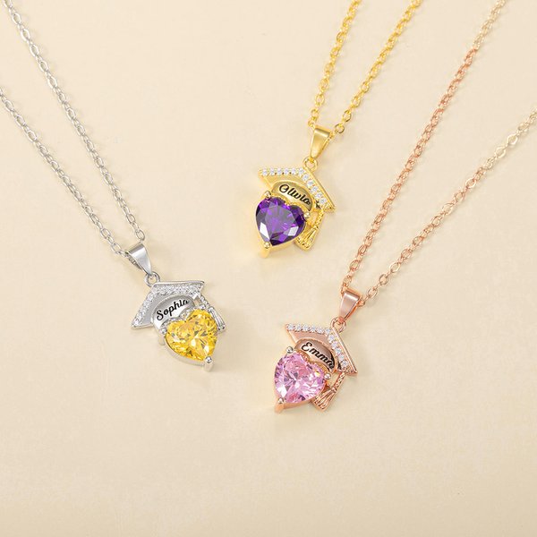 Collar Personalizado de Graduación con Piedra de Nacimiento y Nombre Grabado Regalo de Graduación para Graduados