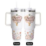 Gepersonaliseerde Retro Flower Pickleball Paddles 40oz Name Tumbler met rietje en handvat Verjaardag Graduation Gift voor sportliefhebber