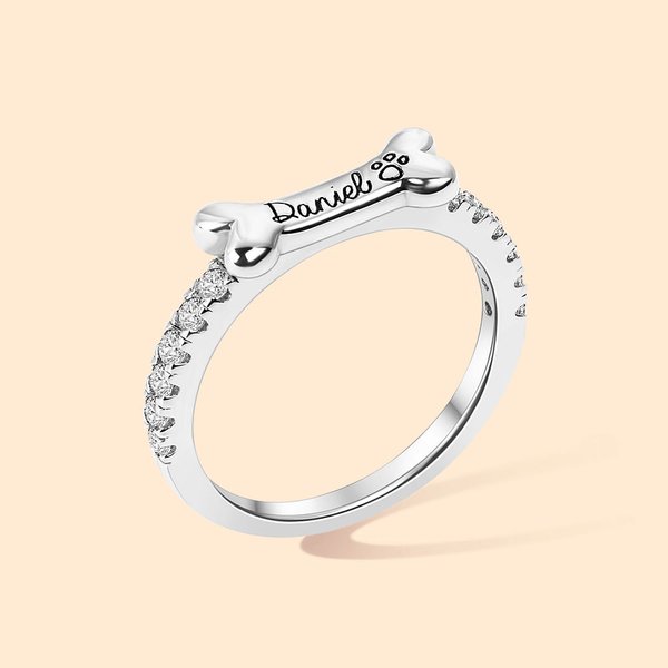 Bague en Argent Sterling Personnalisée avec Nom Gravé Anneau Forme Os de Chien Forme oreille de Chat Cadeau Anniversaire pour Amoureux des Animaux