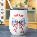 Personlig Amerikansk Flagga 1776 Fluga 12oz Namn Vin Tumbler Cup med halm Independence Day 4th of July Present till familj vän