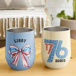 Personlig Amerikansk Flagga 1776 Fluga 12oz Namn Vin Tumbler Cup med halm Independence Day 4th of July Present till familj vän