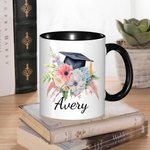 Tazza in ceramica da 11 oz con nome Classe 2025 Regalo di laurea per laureati personalizzato con tappo floreale