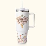 Gepersonaliseerde Retro Flower Pickleball Paddles 40oz Name Tumbler met rietje en handvat Verjaardag Graduation Gift voor sportliefhebber