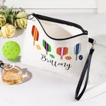 Gepersonaliseerd gestreept bloemen Pickleball linnen make-up tasje met naam en rits Verjaardagscadeau voor Pickleball liefhebber Coach