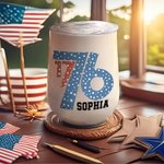Personlig Amerikansk Flagga 1776 Fluga 12oz Namn Vin Tumbler Cup med halm Independence Day 4th of July Present till familj vän