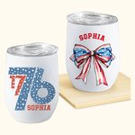 Personlig Amerikansk Flagga 1776 Fluga 12oz Namn Vin Tumbler Cup med halm Independence Day 4th of July Present till familj vän