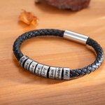 Personalised 1-8 Beads Braided Leather Men's Bracelet with Name Father's Day Birthday Gift for Him