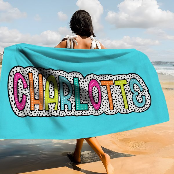 Asciugamano da spiaggia a pois dalmata personalizzato multicolore ad asciugatura rapida e super assorbente con nome arcobaleno Accessorio estivo per l