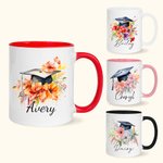 Tazza in ceramica da 11 oz con nome Classe 2025 Regalo di laurea per laureati personalizzato con tappo floreale
