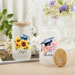 Personalized Floral Graduation Cap 20oz Name Drinking Glasses with Bamboo Lids and Glass Straw Class of 2025 Graduation Gift for Graduates