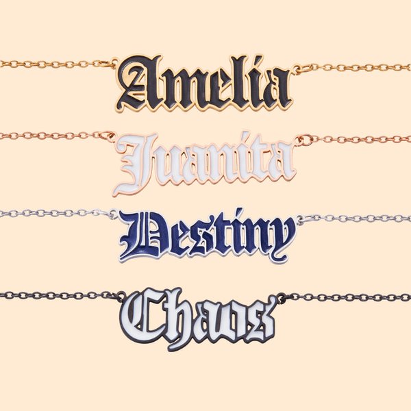 Personalized Colorful Minimalist Gothic Style Old English Necklace Birthday Anniversary Gift for Couple Friend