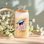 Personalized Floral Graduation Cap 20oz Name Drinking Glasses with Bamboo Lids and Glass Straw Class of 2025 Graduation Gift for Graduates