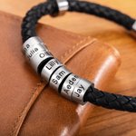 Personalised 1-8 Beads Braided Leather Men's Bracelet with Name Father's Day Birthday Gift for Him