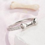 Personalizada de plata esterlina de hueso de perro Anillo de impresión de la pata con el nombre grabado regalo de cumpleaños para el gato perro amante