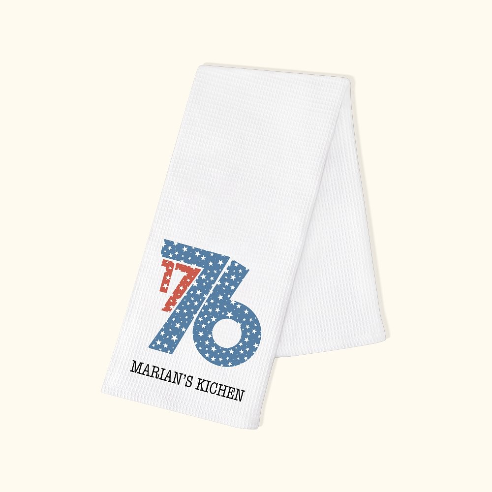 Personalisierte amerikanische Flagge 1776 Bogen 100% Baumwolle Küchentuch mit Text 4. Juli Independence Day Geschenk für Familie Freund