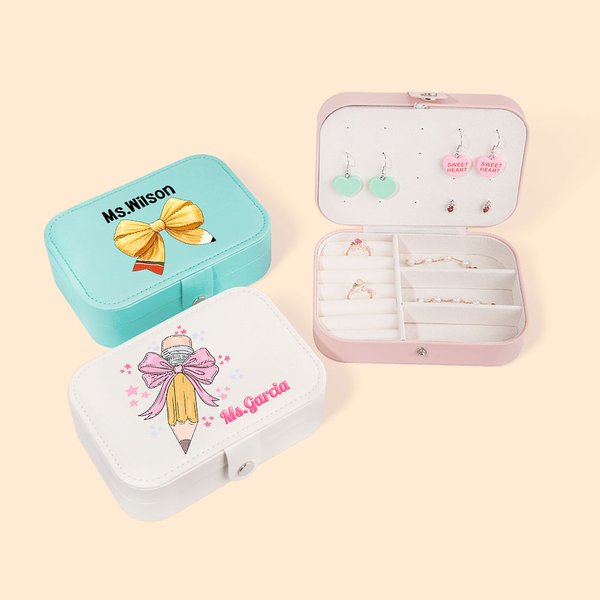 Personalised Large Capacity Pencil Bow-knot Jewellery Box with Name Graduation Teacher's Day Gratitude Gift for Teacher