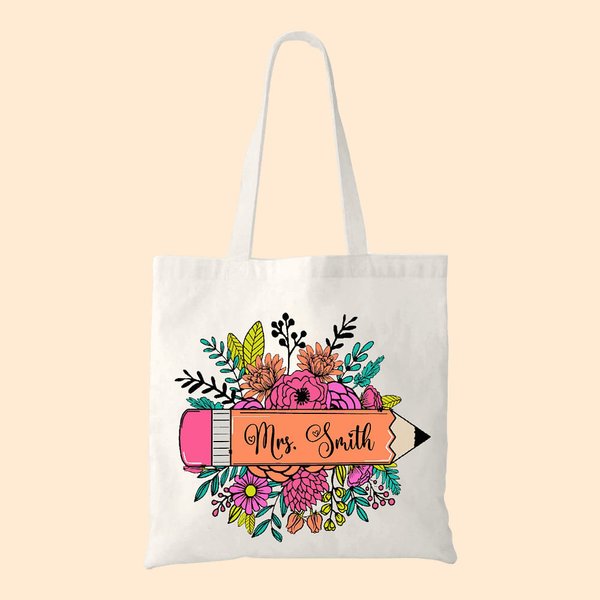 Personalisierte Hilfe für kleine Köpfe wachsen Blumen Bleistift Canvas Tragetasche mit Namen Lehrer Tag Schule Saison Geschenk für Lehrer