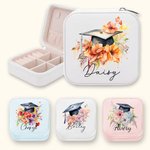 Gepersonaliseerd boeket bloemen afstudeerhoofd leren juwelendoos met naam draagbaar afstudeergeschenk voor haar