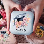 Gepersonaliseerd boeket bloemen afstudeerhoofd leren juwelendoos met naam draagbaar afstudeergeschenk voor haar
