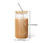 Personalised 16oz Birth Flower Name Glass Coffee Cup with Straw and Lid Birthday Wedding Bridesmaid Gift for Her