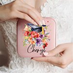 Gepersonaliseerd boeket bloemen afstudeerhoofd leren juwelendoos met naam draagbaar afstudeergeschenk voor haar