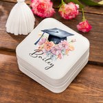 Gepersonaliseerd boeket bloemen afstudeerhoofd leren juwelendoos met naam draagbaar afstudeergeschenk voor haar