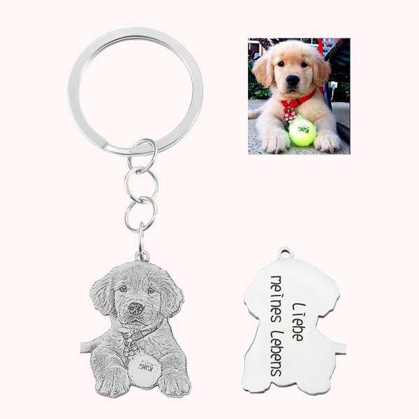 Personalisierter Schlüsselanhänger mit Haustier Foto und Text Gravur Geschenk für Tierliebhaber