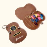 Personalised Guitar-Shaped Portable Leather Guitar Picks Storage Case with Name and Key Ring Birthday Music Festival Gift for Guitar Lovers