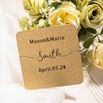 Henkilökohtainen sarja 10 uudelleenkäytettävää häät Favor Cork Coasters parin nimellä ja päivämäärällä Bridal Shower -lahja vastanaineille