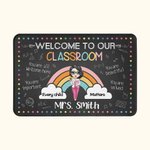 Personalized Welcome to Our Classroom Rainbow Doormat with Name and Cartoon Teacher Character Non-Slip Teacher's Day Back To School Gift for Teacher