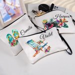 Sac de Maquillage avec Bracelet Portable Personnalisé avec Nom Motif Lunettes de Soleil Fleur Vacances d'Été Cadeau Voyage pour Femme
