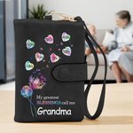 Personalised Gradient Dandelion Flower Tri-fold Leather Wristlet Wallet with 1-8 Bubble Heart and Name Birthday Mother's Day Gift for Mom Grandma