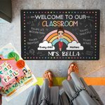 Personalized Welcome to Our Classroom Rainbow Doormat with Name and Cartoon Teacher Character Non-Slip Teacher's Day Back To School Gift for Teacher