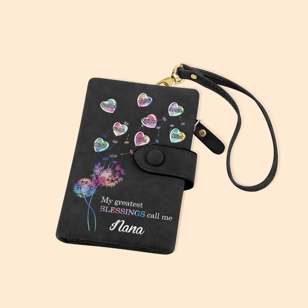 Personalisierte Gradient Löwenzahn Blume dreifach gefaltetes Leder Portemonnaie Brieftasche mit 1-8 Blase Herz und Name Geburtstag Muttertag Geschenk 