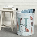 Personlig djungeldjur Stor leksakstvättkorg med namn och initialer Vattentät Oxford-duk Baby Shower Housewarming-present för familj och barn