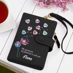 Personalised Gradient Dandelion Flower Tri-fold Leather Wristlet Wallet with 1-8 Bubble Heart and Name Birthday Mother's Day Gift for Mom Grandma