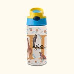 Personalisierte bunte Tier Dschungel 12oz Sport Wasserflasche mit Strohhalm Geburtstag zurück zu Schule Geschenk für Kinder 1