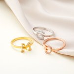 Personalised Gemstone Setting Twig Leaves Initial Ring Engagement Bridal Anniversary Birthday for Her