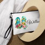 Sac de Maquillage avec Bracelet Portable Personnalisé avec Nom Motif Lunettes de Soleil Fleur Vacances d'Été Cadeau Voyage pour Femme