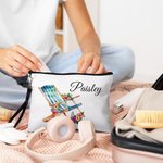 Sac de Maquillage avec Bracelet Portable Personnalisé avec Nom Motif Lunettes de Soleil Fleur Vacances d'Été Cadeau Voyage pour Femme